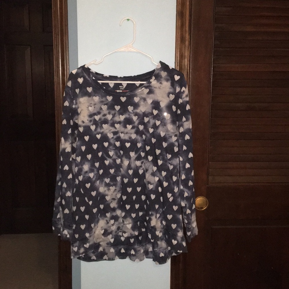 Blue Tie-Dye Long-Sleeve Shirt with Hearts